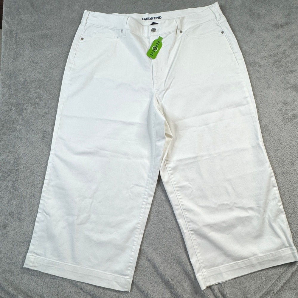 NWOT Lands' End Crop Pants Women 22W White Wide Leg Denim Repreve - Picture 1 of 12